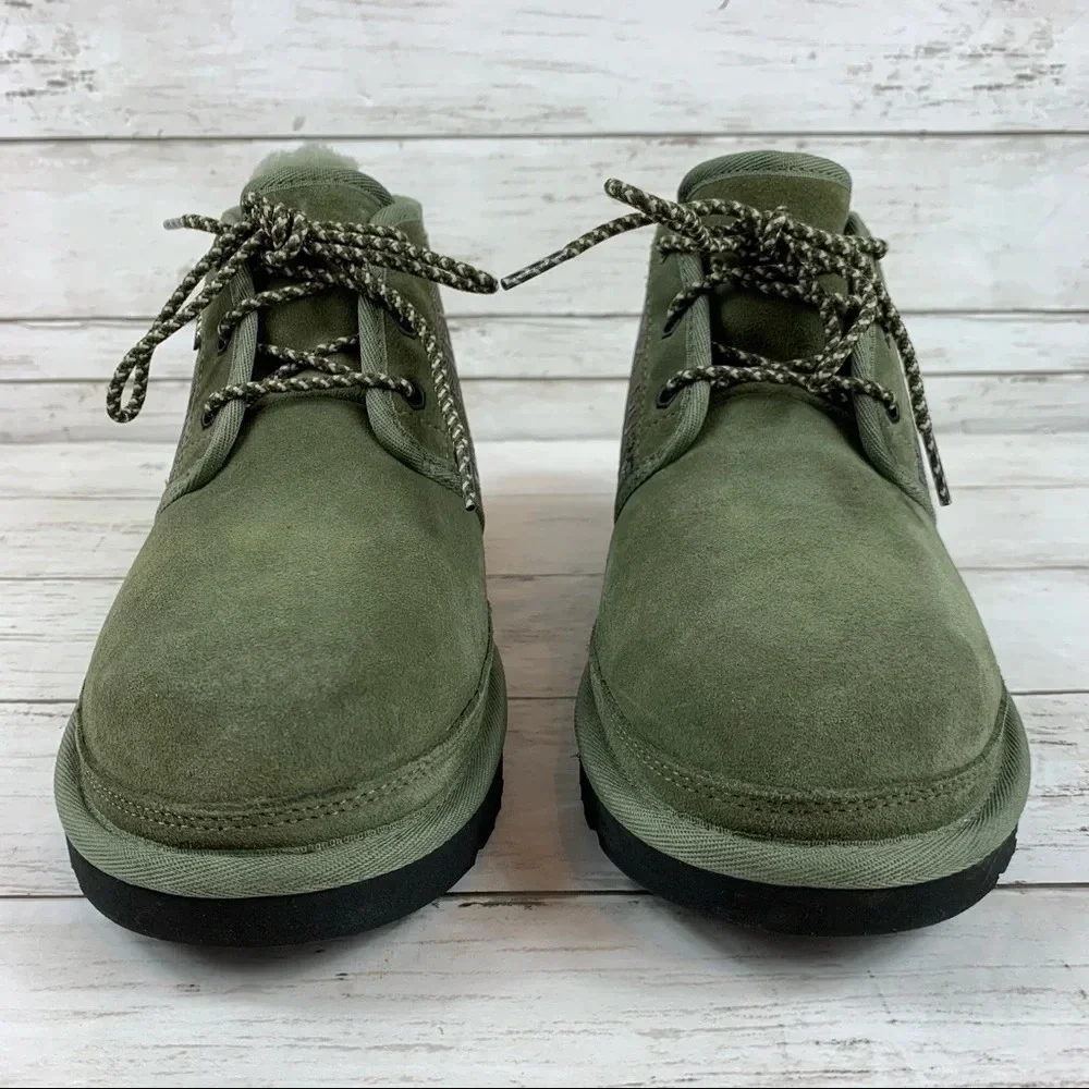 Ugg Neumel Gore-Tex Waterproof Suede Chukka Boots Olive Green Logo 7 Lace Up